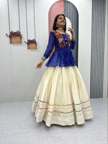 Blue Bandhej Khadi Cotton Lehenga 6 Meters (Grand Flare)